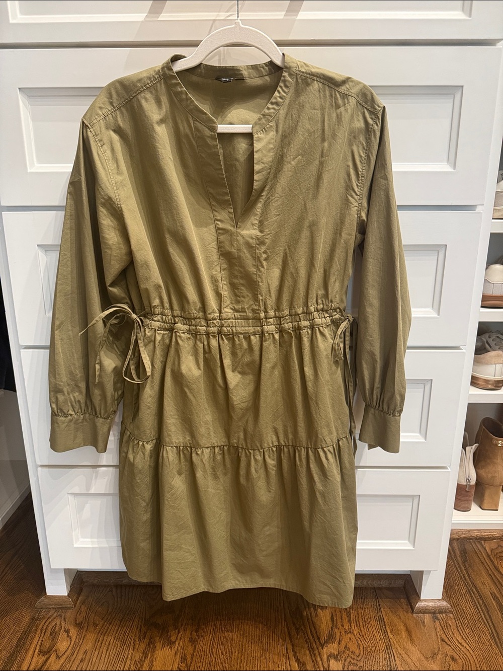 Rails Olive Green Long Sleeve Tiered Drawstring Dress